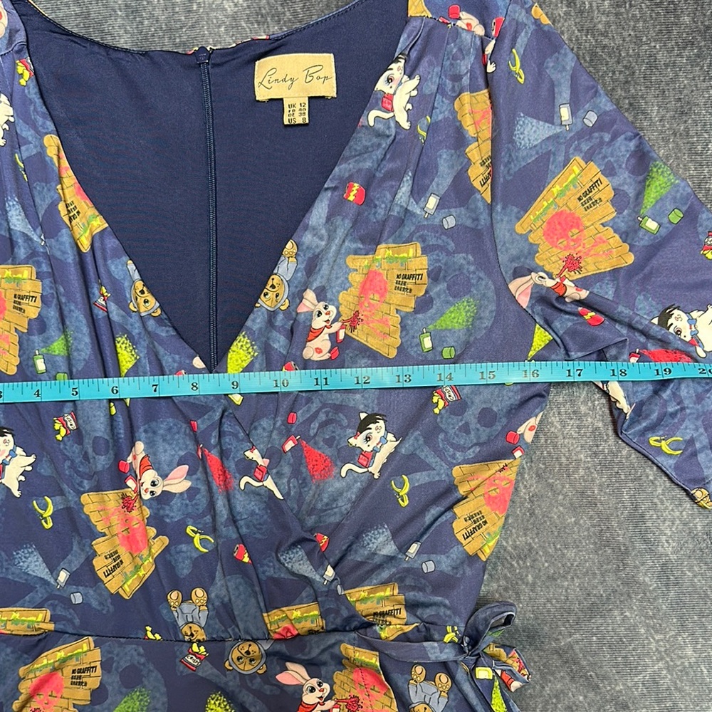 LINDY BOP Graffiti Animals Skulls Faux Wrap Surplice Dress US 8 - Picture 6 of 11